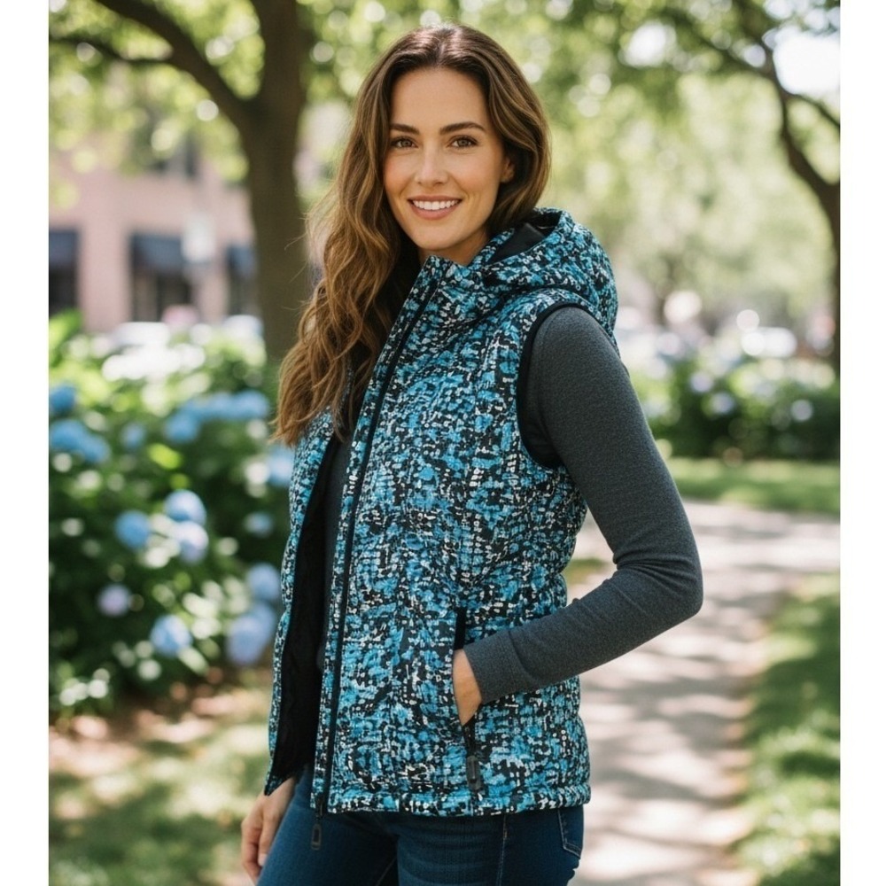OUTDOOR RESEARCH Aria Print Hooded Down‎ Puffer Vest Sz M Winter Travel Gorpcore
